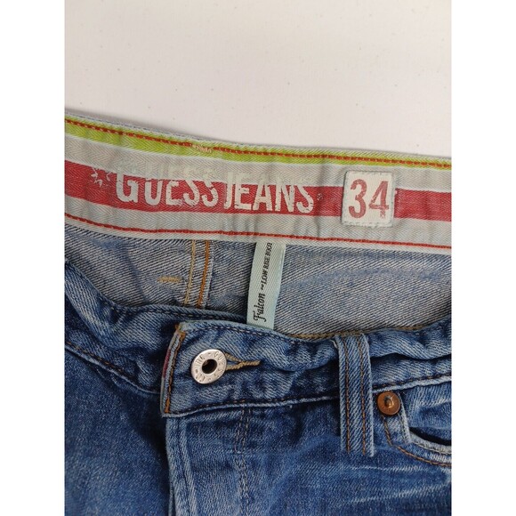 Guess Shorts Blue Denim Cut Off Women's Sz 34 Distressed Embroidery Pockets - Picture 6 of 10
